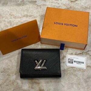 Louis Vuitton PF Twist Leather Wallet Epi Noir with Silver Logo